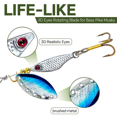 Beefed Up Spinner Baits Set For Freshwater And Saltwater 10 Rooster Tail Lures with 3D eyes and rotating blade.