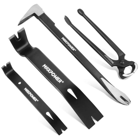 4 Piece Pry Bar Set With 12 Inch Utility Claw Bar 10 Inch Flat Pry Bar 7 Inch Flat Pry Bar And 8 Inch End Cutting Pliers For Demolition