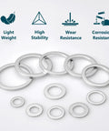 580 Piece Aluminum Crush Washer Set With 18 Sizes M6 To M24 showcasing various washer sizes and durability features.