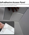 Wood Grain Self Adhesive Access Panel For Plumbing Electrical Hvac Wall Cover With Slick Snap Latch And Hassle Free No Drill Peel Stick Setup For Drywall Jobs installed on wall with hand peeling adhesive.