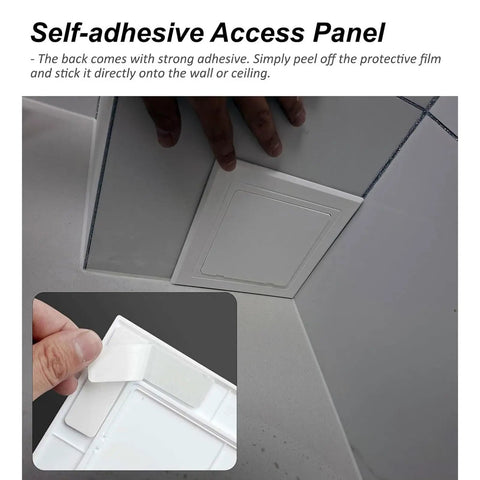 Wood Grain Self Adhesive Access Panel For Plumbing Electrical Hvac Wall Cover With Slick Snap Latch And Hassle Free No Drill Peel Stick Setup For Drywall Jobs installed on wall with hand peeling adhesive.