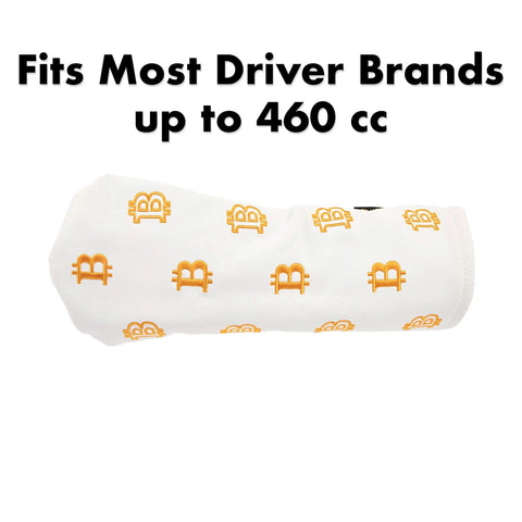 Crypto Themed Leather Golf Driver Headcover With Velour Lined Interior For Dope Protection HODL 21 Style Golf Accessory In White
