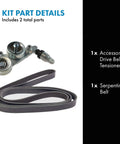 Serpentine Belt Kit With Tensioner For 2008 2010 Honda Accord, 2005 2010 Odyssey, And 2006 2011 Pilot Includes Accessory Drive Belt Tensioner And Serpentine Belt For Easy Install And Long Lasting Performance. Kit shown with belt and tensioner details.