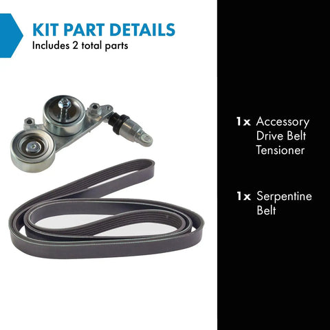 Serpentine Belt Kit With Tensioner For 2008 2010 Honda Accord, 2005 2010 Odyssey, And 2006 2011 Pilot Includes Accessory Drive Belt Tensioner And Serpentine Belt For Easy Install And Long Lasting Performance. Kit shown with belt and tensioner details.