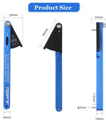 All-In-One Bike Chain Wear Gauge And Checker Tool showing dimensions and side view in blue aluminum alloy.