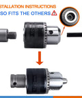 Installation of Beefy Keyed Drill Chuck Adapter Kit 1/2 Inch 20UNF with SDS Plus Shank and 1/4 Inch Hex Shank for rotary tools.