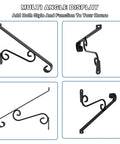 Heavy Duty Wall Mounted Outdoor Stair Handrails Sized Perfect For One To Two Steps Sleek Wrought Art Grab Rail from multiple angles.