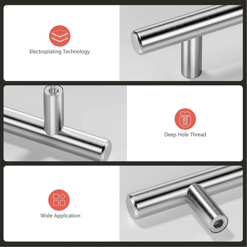 Brushed Nickel Cabinet Pulls 3 Inch Center To Center 5 Inch Overall Length Stainless Steel Cabinet Hardware 15 Pack, close-up view.