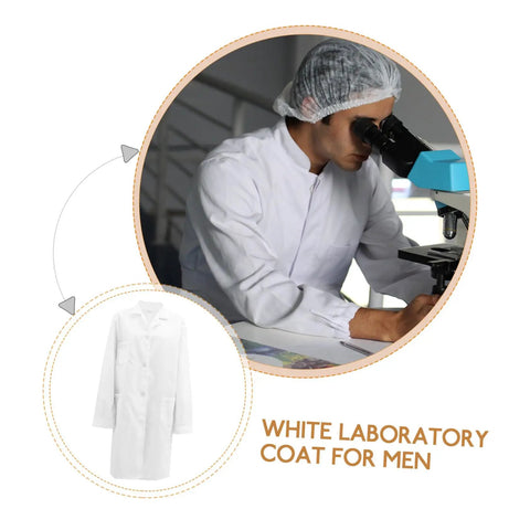 Man wearing Men's White Lab Coat Costume For Doctors And Med Pros Unisex Design In XXL Size, Comfortable Cotton Lab Coat