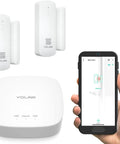 LoRa Smart Door Sensor Starter Kit with hub, 2 sensors, smartphone app showing connectivity, ideal for home security
