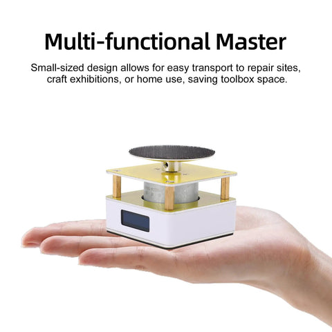 Heavy Duty Mini Disc Sander Runs Butter Smooth At 10000 Rpm Adjustable Bench Grinder for Wood and Metal shown in hand.