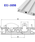 Top Shelf 1050 Aluminum T Slot Profile Linear Guide Rail 550 mm long with detailed dimensions for CNC projects.