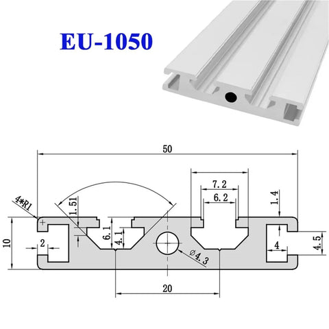 Top Shelf 1050 Aluminum T Slot Profile Linear Guide Rail 550 mm long with detailed dimensions for CNC projects.