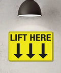 8 By 12 Inch Equipment Guidance Sign Built Tough From Rust Resistant Aluminum With UV Protection Great For Warehouse Loading Docks And Yard Walls Four Pre Drilled Holes For Easy Mounting And Clear Caution Messages displayed on wall under light
