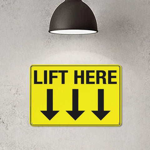 8 By 12 Inch Equipment Guidance Sign Built Tough From Rust Resistant Aluminum With UV Protection Great For Warehouse Loading Docks And Yard Walls Four Pre Drilled Holes For Easy Mounting And Clear Caution Messages displayed on wall under light