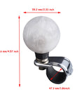 Steering Wheel Spinner Knob Power Booster For Easy One Hand Drive Suicide Knob Grip With Billiards Ball Style Handle Smooth Turn Helper For Lawn Mowers Forklifts Tractors White, showing dimensions and clamp for installation.