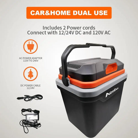 Keep Those Cold Ones Frosty Or Toasty On The Highway In This 26 Quart Electric Car Cooler And Warmer with dual power cables.