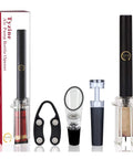 Air Pressure Pump Corkscrew Set All In One With Foil Cutter And Aerator Pourer Vacuum Stoppers Four Pack Easy One Hand Operation Simple Cork Remover Efficient Wine Opener Tools Great Gift For Wine Lovers displayed with packaging and components