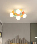 Colorful Globe 4 Light Modern Chandelier With Milk White Glass Shades Fun Globe Semi Flush Mount Lighting in bedroom decor