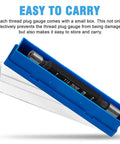 Five Piece Imperial Thread Plug Gauge Set Pro Grade 2B Unified Thread Gauges With Boxes For Pros Go No Go For Internal Thread Detection Covers One Quarter To One Half Inch UNC And UNF Sizes, shown in protective plastic box.