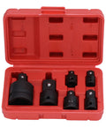 Top Grade 6 Piece Impact Socket Adapter Kit Forged From Chrome Tungsten Steel With Heavy Duty Storage Box Fits 1 4 Inch, 3 8 Inch, 1 2 Inch And 3 4 Inch Drives Perfect Gear For Home Garage Pros Who Need Serious Grit And Reliable Muscle. red case with six black impact socket adapters