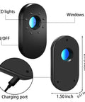 Camera Detector With Led Infrared Scanning Technology For Hidden Cameras Anti Sneak Photo And Monitoring For Hotel Bathrooms Black Portable Privacy Shield Easy To Use shown with dimensions and features like LED lights and charging port.