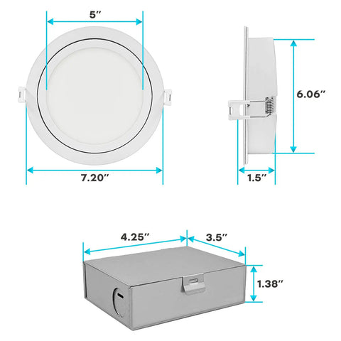 Dimensions of 6 Inch Gimbal LED Recessed Downlights For Easy Install, 5 Color Temperature Options 2700K To 5000K, 1400 Lumens