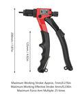 All In One Manual Hand Rivet Nut Tool Kit With Interchangeable Mandrels M3 M4 M5 M6 For Auto Body And Marine Projects showing tool dimensions