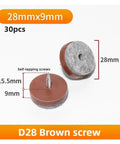 Solid Setup Chair Leg Floor Protectors Thirty Piece Pack Brown Felt Foot Pads featuring tight screw in glides, 28mm diameter pads.