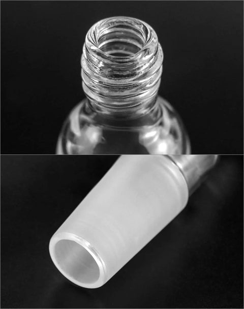 24 By 40 Standard Taper Inner Joint Thermometer Adapter Set Borosilicate Glass 2 Pack For Precise Vapor Temperature Readouts In Lab Glassware Classroom Friendly Pro Gear For Benchtop Setups, close-up 24/40 threaded bore and glass joint