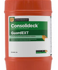 Pro Grade Heavy Duty Exterior Concrete Sealer With Slick High Gloss Finish And Deep Color Pop For Driveways Patios And Pool Decks in a 5-gallon orange container.
