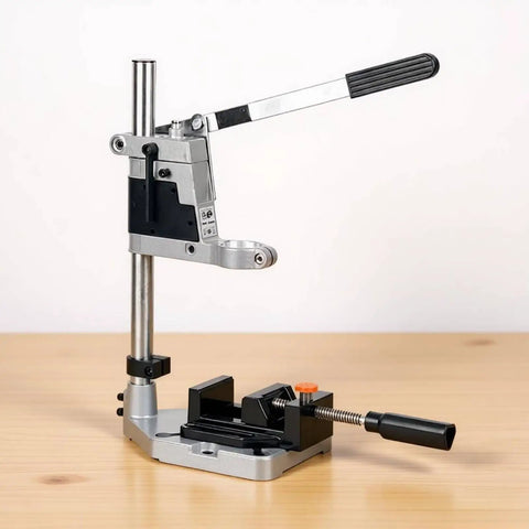 Versatile Drill Stand And Press Converter For Portable Drills, sturdy steel build with dual hole support for accurate drilling.