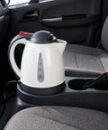 Heavy Duty 24V Electric Kettle For Trucks Built Like A Tank With Auto Shut Off 1 Liter Portable Water Heater in truck cup holder.