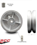 5 inch V-groove replacement wheel with roller bearing and spanner bushing for industrial use, heavy-duty cast iron construction