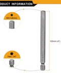 5 Piece H6.0 Hex Head Drill Bit Wrench Set With 6mm Flat Tip, One Quarter Inch Hex Shank, 100mm Long, Magnetic Hex Driver Socket Bits