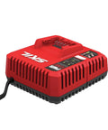 PWRCore 12 PWRJump Charger Delivers A 25 Percent Charge In Just 5 Minutes For Your Power Tools With USB Output And LED Indicators Fully Recharges In About 45 Minutes So You Can Get Back To Work Fast, red charger front view