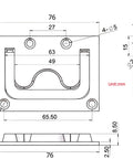 Technical drawing of Marine Hatch Flush Ring Pull 316 Stainless Steel With Brass Plating Deck Lift Ring showing dimensions in mm
