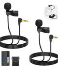 Two Pack Mini Lavalier Clip On Microphones, Wired Condenser Lapel Mics With 6.6ft Cable, 3.5mm TRS Plug, Compatible With DJI Mic 2 And Rode Wireless Go II