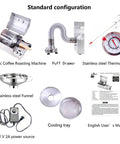 Direct Fired 450g Home Coffee Roaster Machine With 110V Electric Operation, stainless steel shell, and accessories displayed