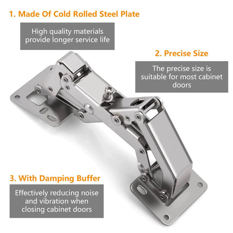 Two Pack 170 Degree Concealed Door Hinges For Corner Kitchen Cabinets, Full Overlay Replacement Hardware With Damping Buffer, Lightweight Cold Rolled Steel, Durable Cabinet Door Hinge Set