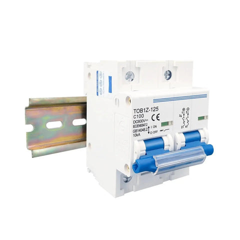 Heavy Duty 2 Pole DC Circuit Breaker For Solar PV Battery Main Switch showing C100 model with direct bolt installation.