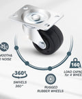 POWERTEC 2-Inch swivel caster wheels, set of 4 with rubber wheels and mounting plate, 160 lb capacity.
