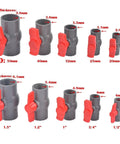Top Shelf Pvc Ball Valve Featuring Rock Solid Female Threads And Smooth Red T Handle For Straight Thru Flow Projects including various sizes and thicknesses.