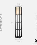 Tall Square Floor Lamp With Three Tier Open Shelves And Black Base Featuring Soft Fabric Shade For Cozy Warm Ambient Lighting