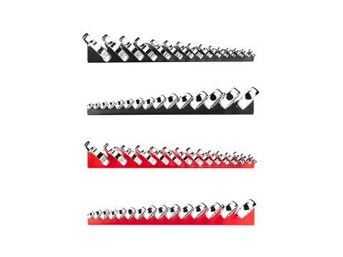 30-Piece Combination Wrench Set With Inch And Metric Sizes, 1/4 To 1 In And 8 To 22 Mm, 15-Degree Angled Open Ends, Black And Red Racks