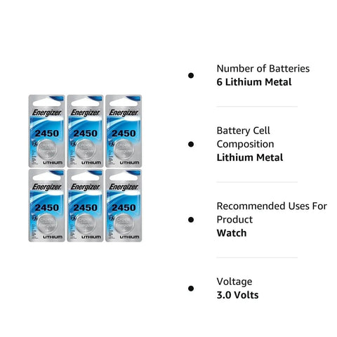 Top Shelf 3V CR2450 Lithium Coin Cell Batteries Built Solid Heavy Duty Button Packs For Car Fobs And Smart Gadgets Extreme Weather Ready Six Pack with six lithium batteries.