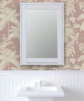 Kicked Up Your Walls With This Dope Tropical Exotic Vinyl Wallpaper featuring solid leather texture and a white framed mirror.