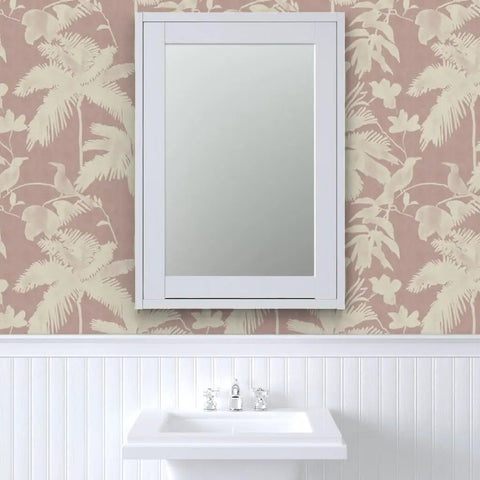 Kicked Up Your Walls With This Dope Tropical Exotic Vinyl Wallpaper featuring solid leather texture and a white framed mirror.