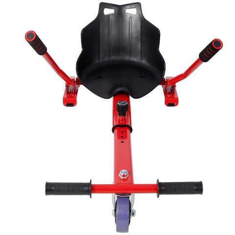 Front view of Go Kart Seat Attachment For Self Balancing Scooters Fits 6.5 Inch 8 Inch 10 Inch Adjustable Frame Drift Trike Kit in red.