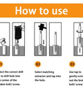 How to use guide for Six Piece Screw Extractor Kit With Easy Out Bolt Extractors And Left Hand Drill Bits In HSS Cobalt